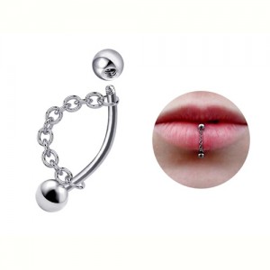 Piercing Corrente Vertical Labret Microbell Básico Esfera Aço 316L